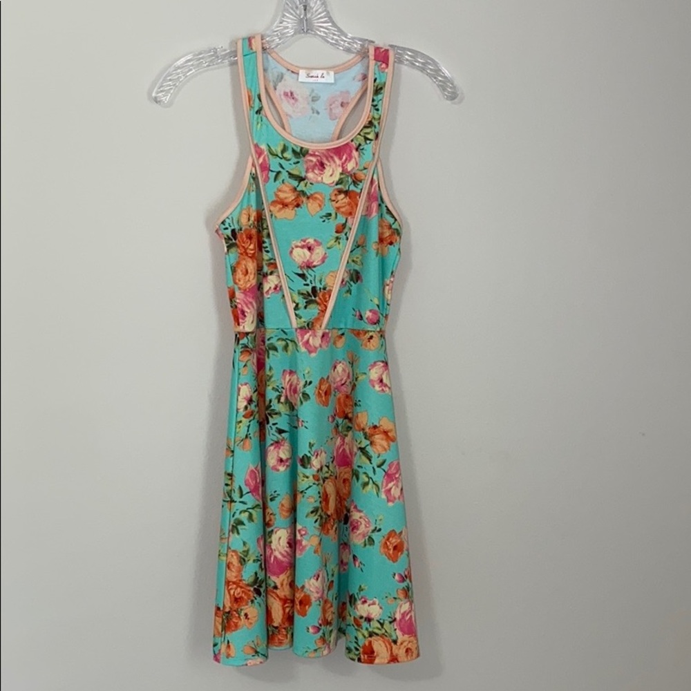 Sarah La Razor Back Floral and Pink Dress Size S